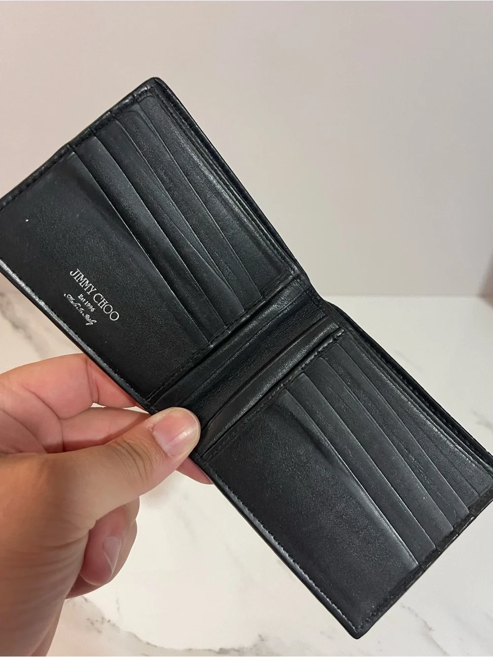 Jimmy Choo Black Croc-Embossed Leather Bi-Fold Wallet